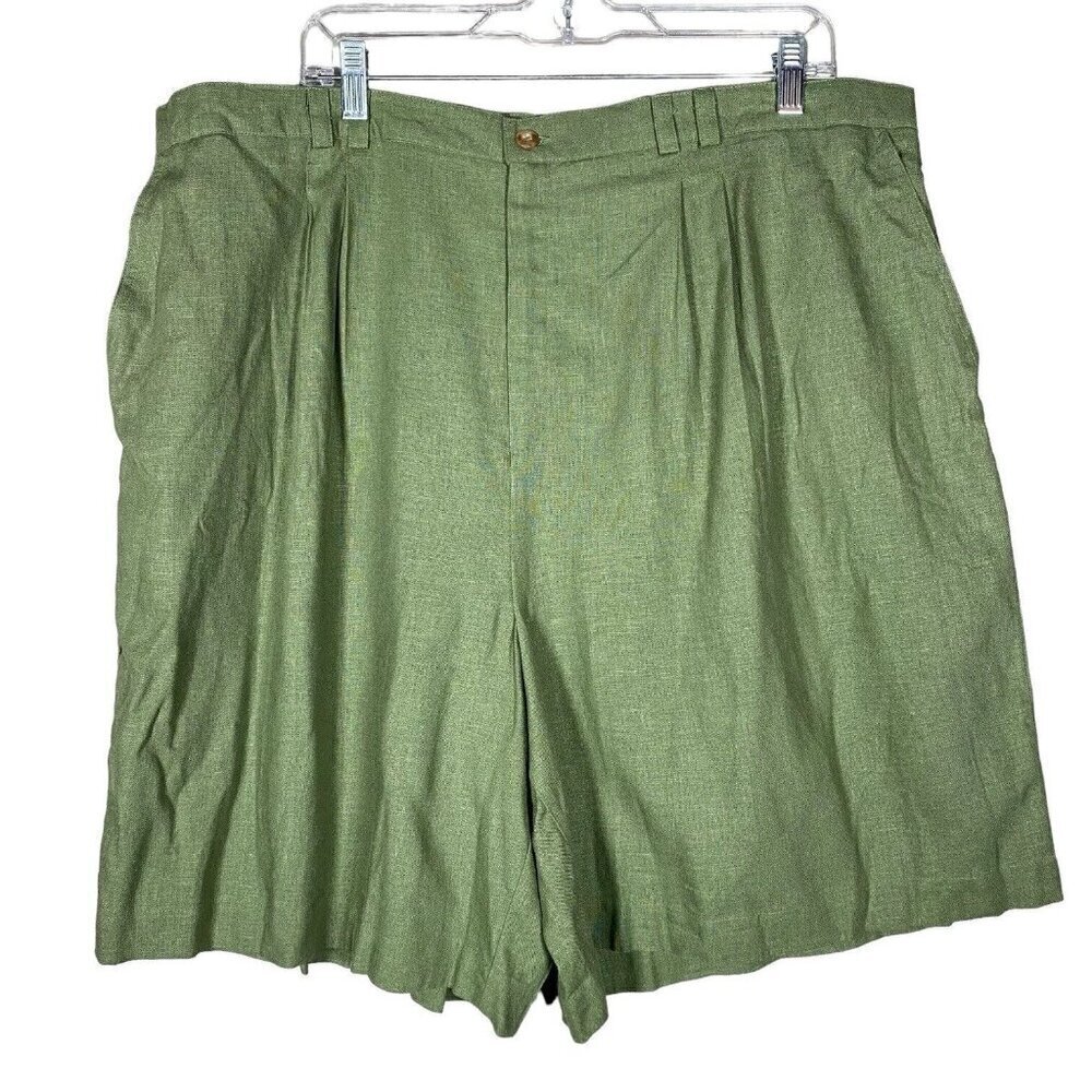 Requirements Linen Blend Shorts Women's Plus Size 24W Green Pleated Chino Summer
